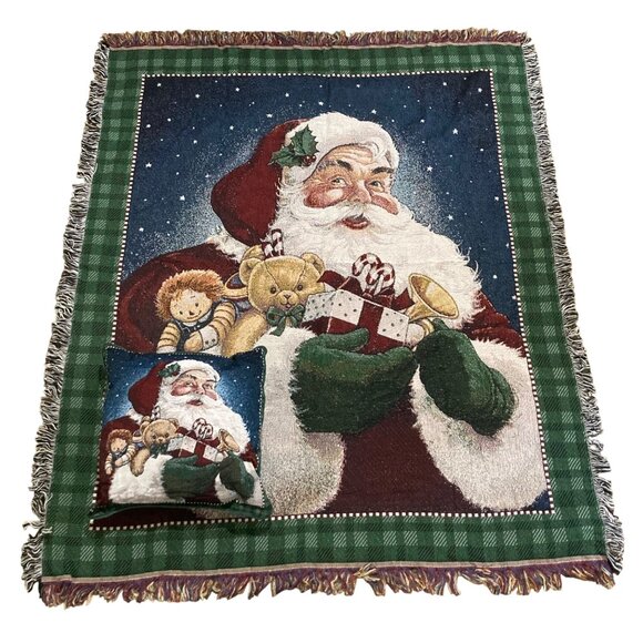 Father Christmas Santa Claus Tapestry Throw Blanket And Pillow Set - Picture 1 of 5